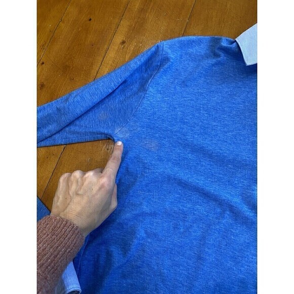 LOT (2) Alial Fital Mens Med Golf Polo Long Sleeve Short Blue Collar Made In USA - Picture 14 of 16